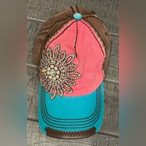 Glamorous Rhinestone Pink and Blue Cap